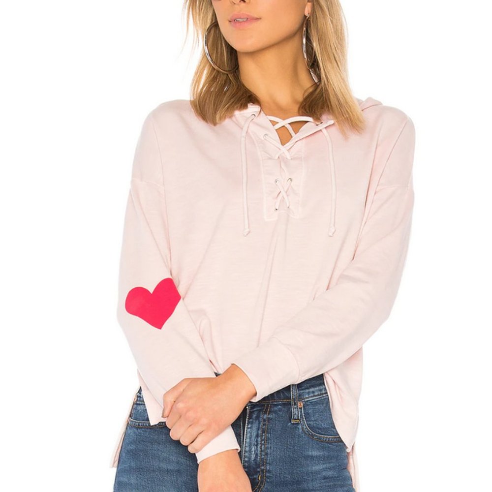SUNDRY Lace Up Heart Hoodie Top